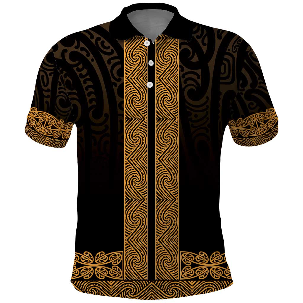 New Zealand Maori Kowhaiwhai Polo Shirt Karaka Maui and Mangopare LT9 Gold - Polynesian Pride