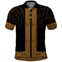 New Zealand Maori Kowhaiwhai Polo Shirt Karaka Maui and Mangopare LT9 Gold - Polynesian Pride