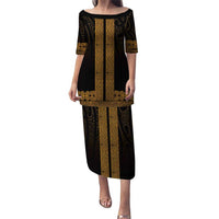 New Zealand Maori Kowhaiwhai Puletasi Karaka Maui and Mangopare LT9 Long Dress Gold - Polynesian Pride