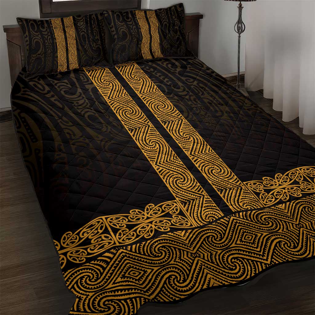 New Zealand Maori Kowhaiwhai Quilt Bed Set Karaka Maui and Mangopare LT9 Gold - Polynesian Pride