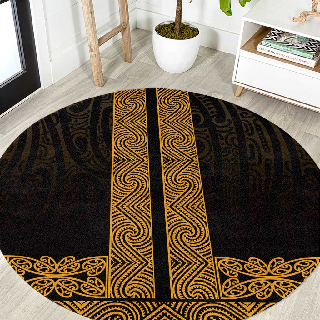 New Zealand Maori Kowhaiwhai Round Carpet Karaka Maui and Mangopare LT9 Gold - Polynesian Pride