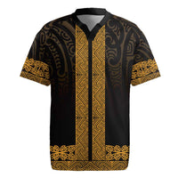 New Zealand Maori Kowhaiwhai Rugby Jersey Karaka Maui and Mangopare LT9 Gold - Polynesian Pride