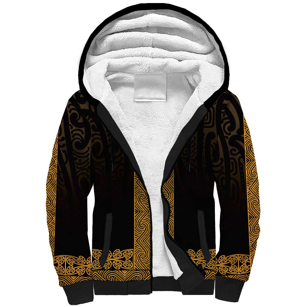 New Zealand Maori Kowhaiwhai Sherpa Hoodie Karaka Maui and Mangopare LT9 Unisex Gold - Polynesian Pride