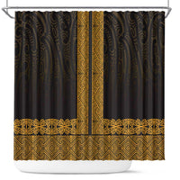 New Zealand Maori Kowhaiwhai Shower Curtain Karaka Maui and Mangopare LT9 Gold - Polynesian Pride