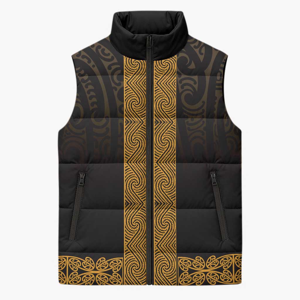 New Zealand Maori Kowhaiwhai Sleeveless Puffer Jacket Karaka Maui and Mangopare LT9 Unisex Gold - Polynesian Pride