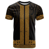 New Zealand Maori Kowhaiwhai T Shirt Karaka Maui and Mangopare LT9 Gold - Polynesian Pride