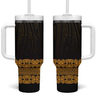New Zealand Maori Kowhaiwhai Tumbler With Handle Karaka Maui and Mangopare LT9 One Size: 40 oz Gold - Polynesian Pride