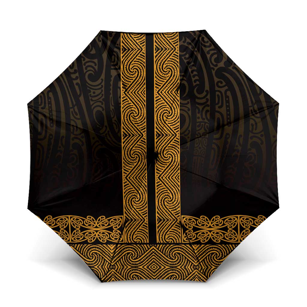 New Zealand Maori Kowhaiwhai Umbrella Karaka Maui and Mangopare LT9 One Size Folded 11.42 inch Opened Diameter 37.4 inch Gold - Polynesian Pride