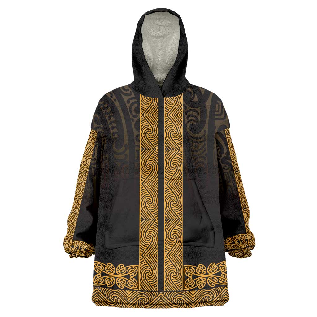 New Zealand Maori Kowhaiwhai Wearable Blanket Hoodie Karaka Maui and Mangopare LT9 One Size Gold - Polynesian Pride
