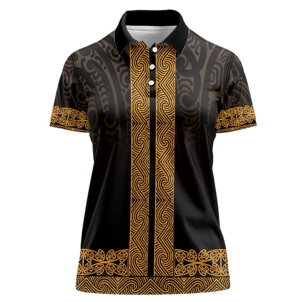 New Zealand Maori Kowhaiwhai Women Polo Shirt Karaka Maui and Mangopare LT9 Female Gold - Polynesian Pride