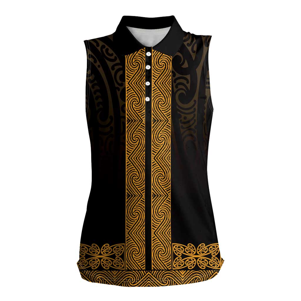 New Zealand Maori Kowhaiwhai Women Sleeveless Polo Shirt Karaka Maui and Mangopare LT9 Female Gold - Polynesian Pride