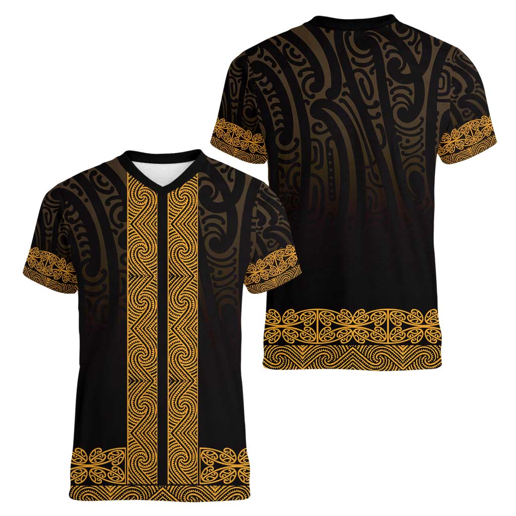 New Zealand Maori Kowhaiwhai Women V-Neck T-Shirt Karaka Maui and Mangopare LT9 - Polynesian Pride