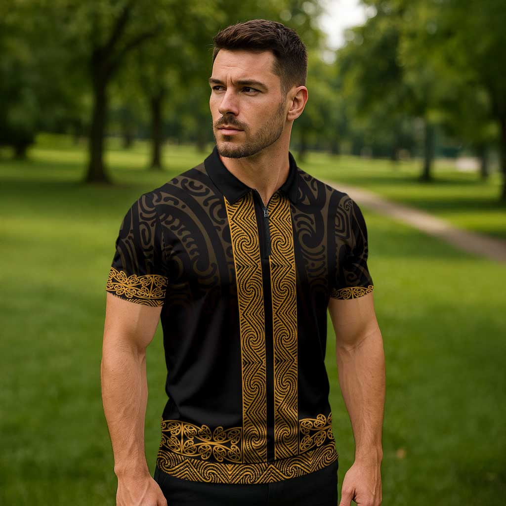 New Zealand Maori Kowhaiwhai Zipper Polo Shirt Karaka Maui and Mangopare LT9 - Polynesian Pride