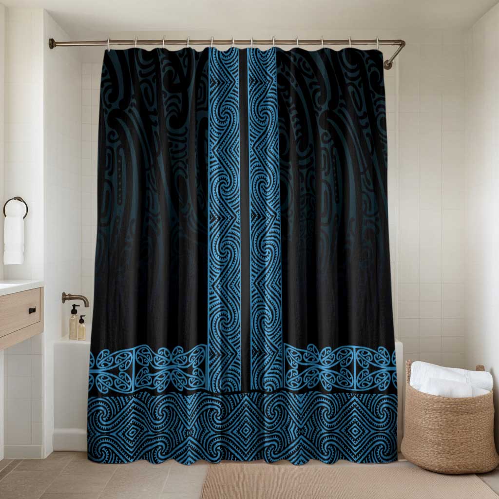 New Zealand Maori Kowhaiwhai Bathroom Set Kikorangi Maui and Mangopare LT9 Shower Curtain Only Blue - Polynesian Pride