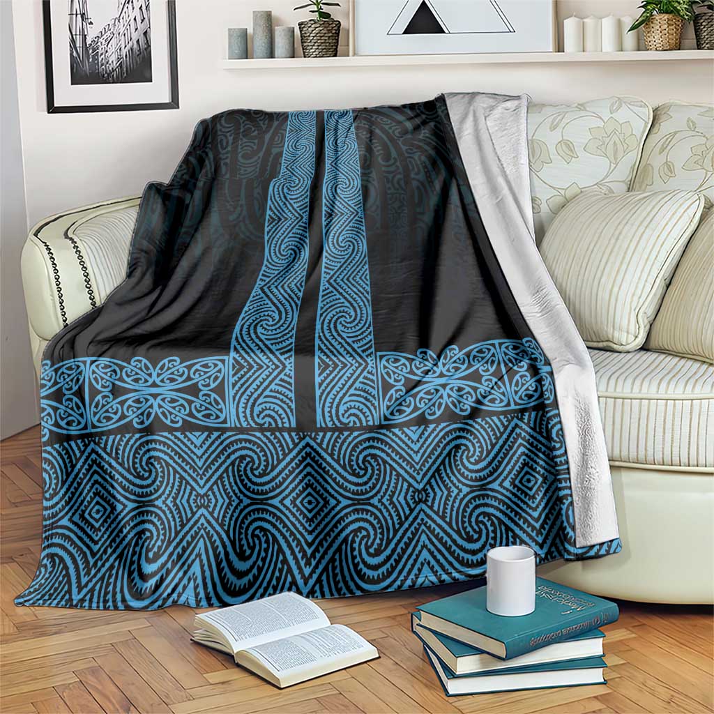 New Zealand Maori Kowhaiwhai Blanket Kikorangi Maui and Mangopare LT9 Blue - Polynesian Pride