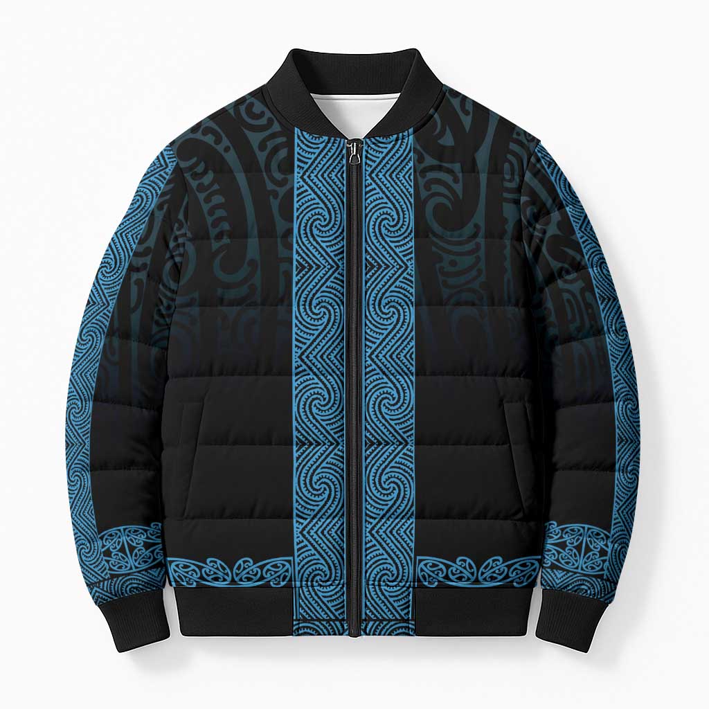 New Zealand Maori Kowhaiwhai Bomber Puffer Jacket Kikorangi Maui and Mangopare LT9 Unisex Blue - Polynesian Pride