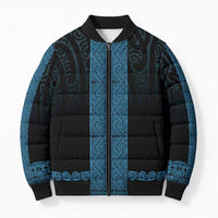 New Zealand Maori Kowhaiwhai Bomber Puffer Jacket Kikorangi Maui and Mangopare LT9 Unisex Blue - Polynesian Pride