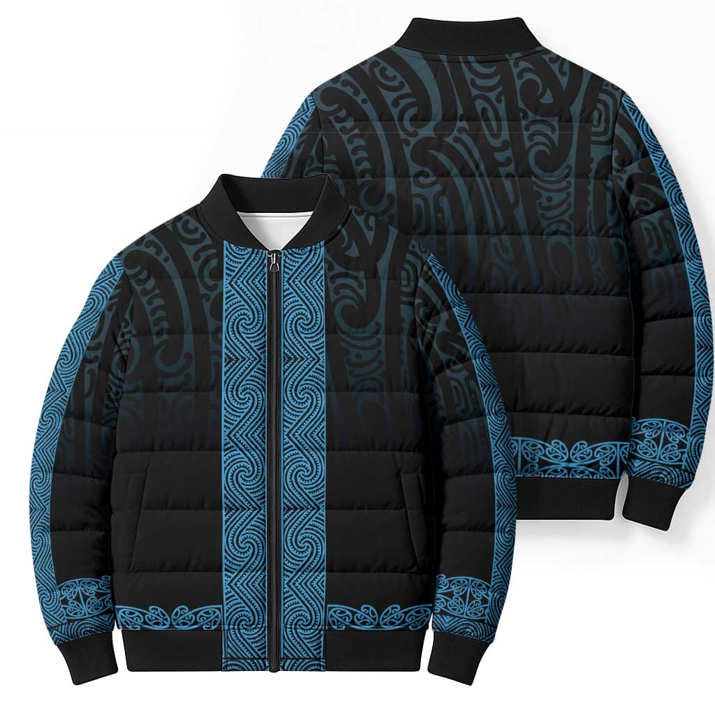 New Zealand Maori Kowhaiwhai Bomber Puffer Jacket Kikorangi Maui and Mangopare LT9 - Polynesian Pride