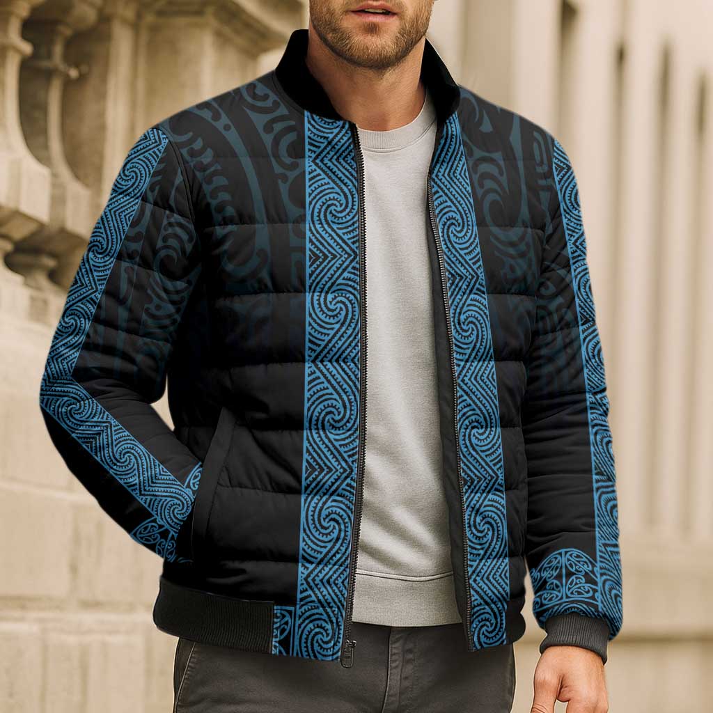 New Zealand Maori Kowhaiwhai Bomber Puffer Jacket Kikorangi Maui and Mangopare LT9 - Polynesian Pride