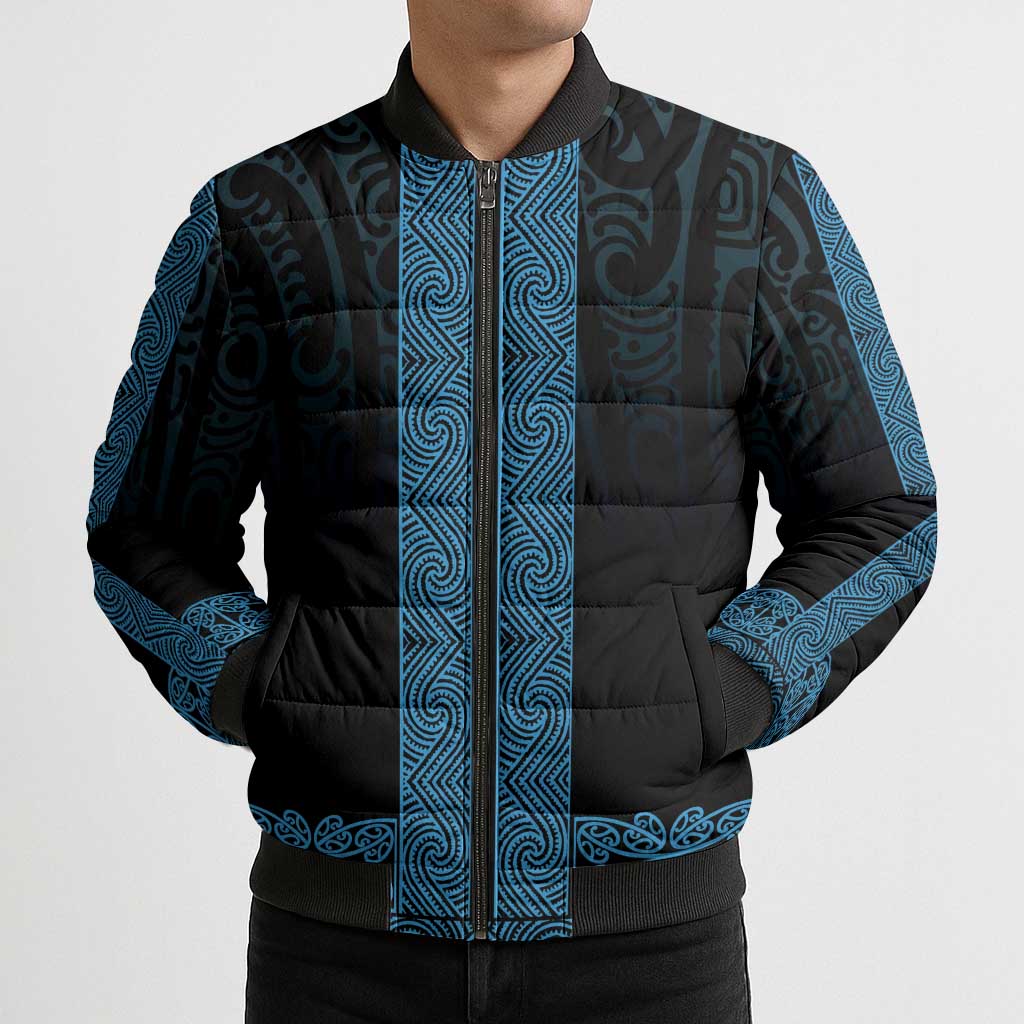 New Zealand Maori Kowhaiwhai Bomber Puffer Jacket Kikorangi Maui and Mangopare LT9 - Polynesian Pride