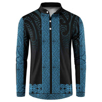 New Zealand Maori Kowhaiwhai Button Sweatshirt Kikorangi Maui and Mangopare LT9 Blue - Polynesian Pride