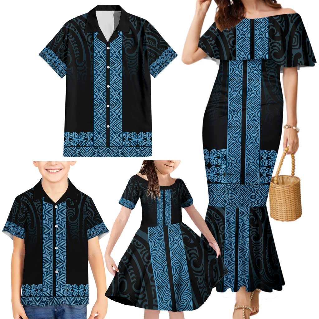 New Zealand Maori Kowhaiwhai Family Matching Mermaid Dress and Hawaiian Shirt Kikorangi Maui and Mangopare LT9 - Polynesian Pride