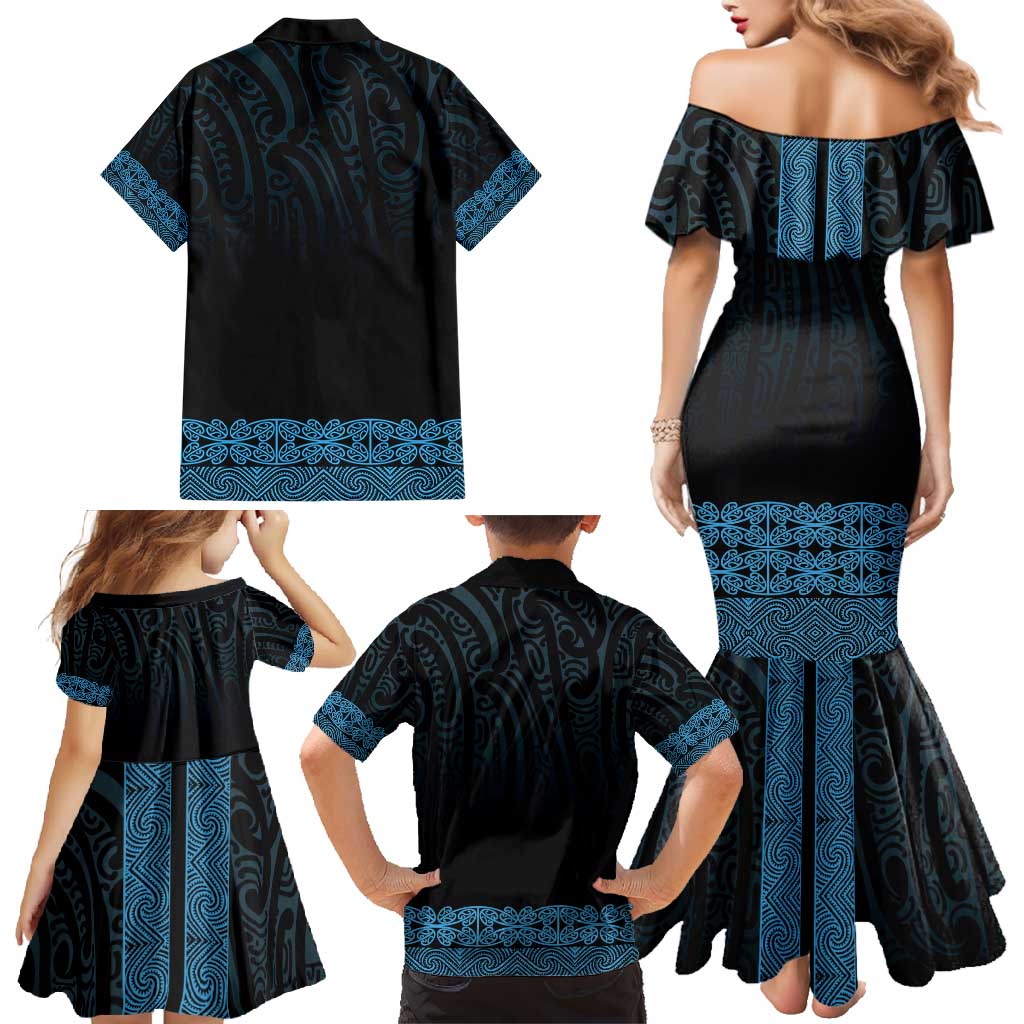 New Zealand Maori Kowhaiwhai Family Matching Mermaid Dress and Hawaiian Shirt Kikorangi Maui and Mangopare LT9 - Polynesian Pride