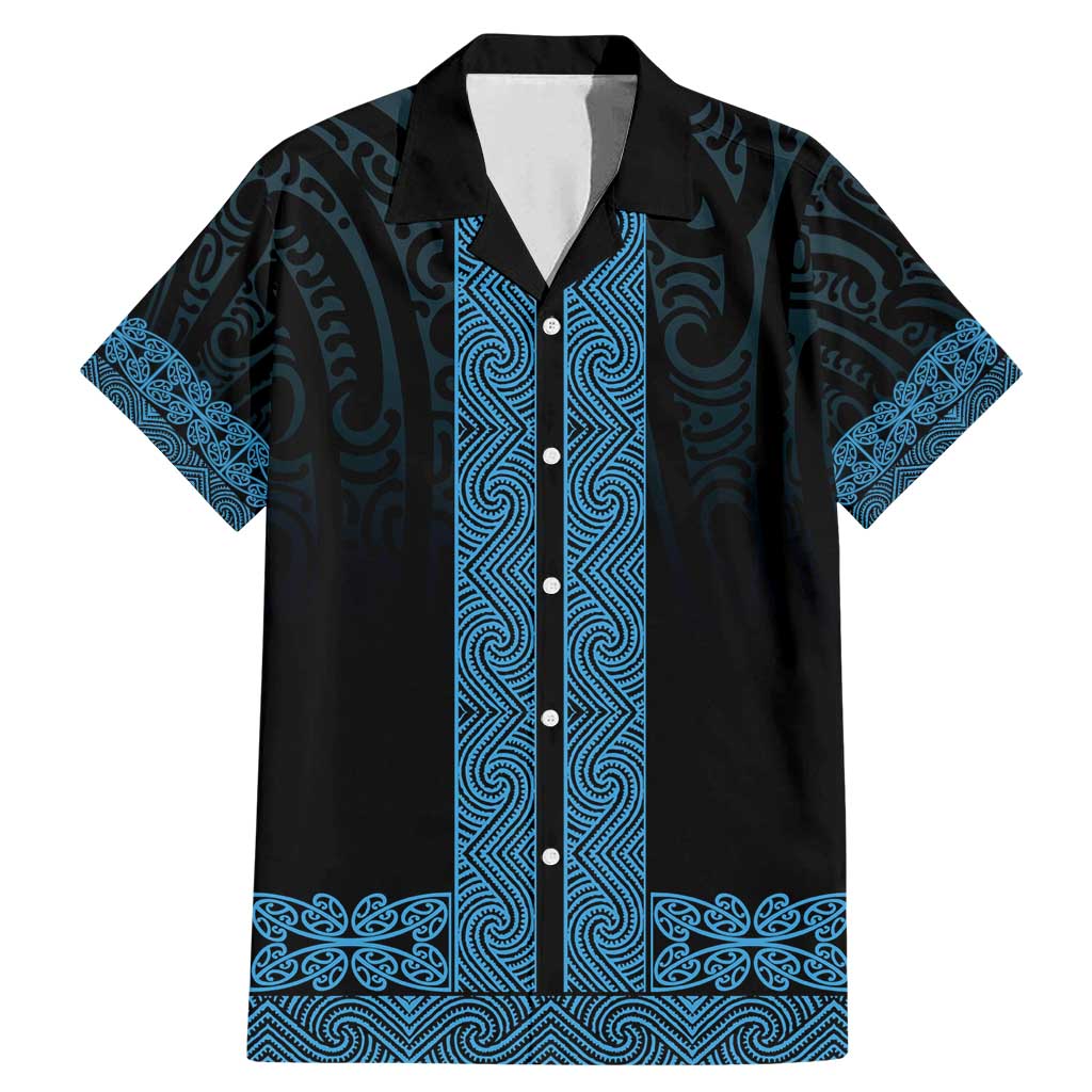 New Zealand Maori Kowhaiwhai Family Matching Mermaid Dress and Hawaiian Shirt Kikorangi Maui and Mangopare LT9 Dad's Shirt - Short Sleeve Blue - Polynesian Pride