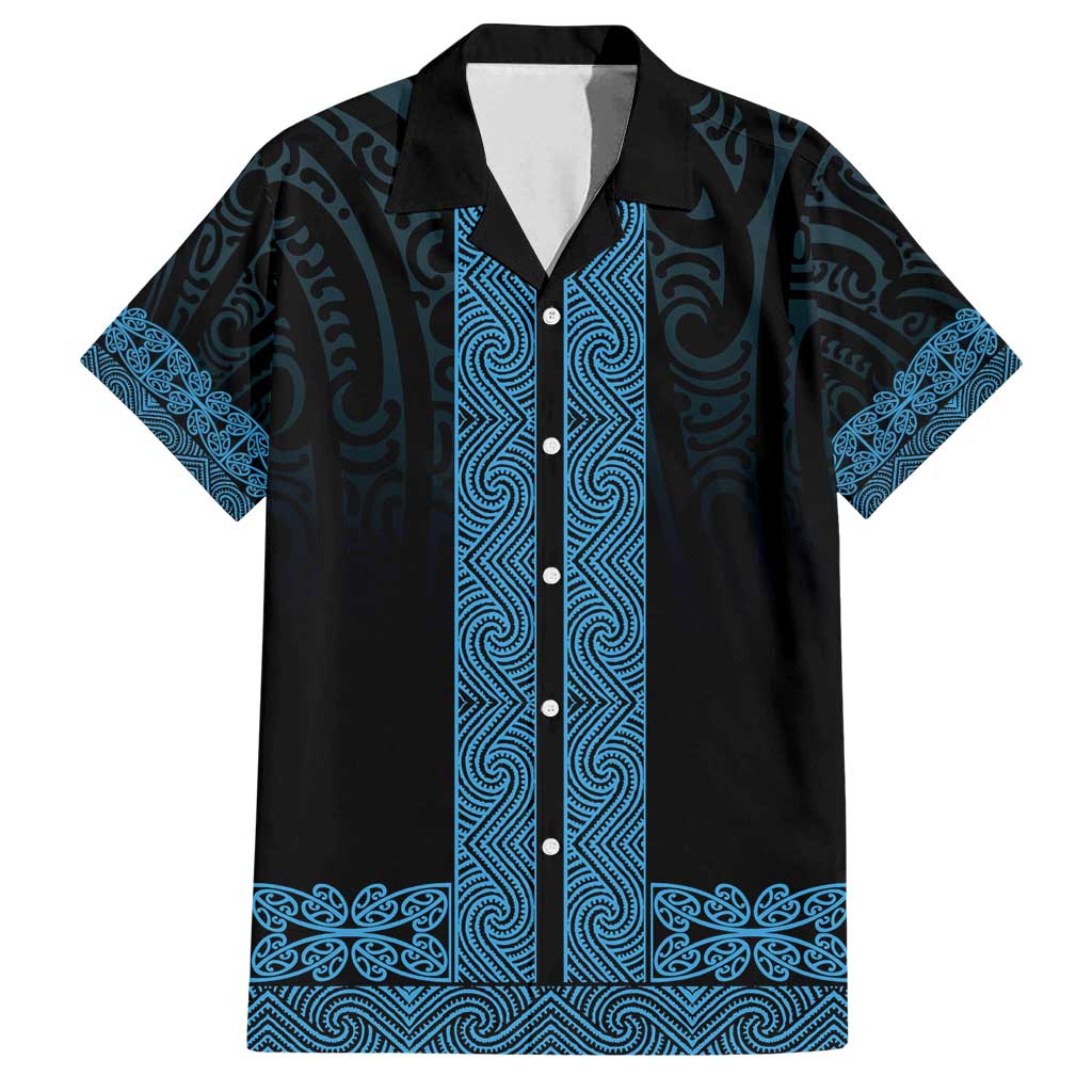 New Zealand Maori Kowhaiwhai Family Matching Off Shoulder Maxi Dress and Hawaiian Shirt Kikorangi Maui and Mangopare LT9 Dad's Shirt - Short Sleeve Blue - Polynesian Pride
