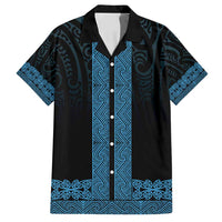 New Zealand Maori Kowhaiwhai Family Matching Off Shoulder Maxi Dress and Hawaiian Shirt Kikorangi Maui and Mangopare LT9 Dad's Shirt - Short Sleeve Blue - Polynesian Pride