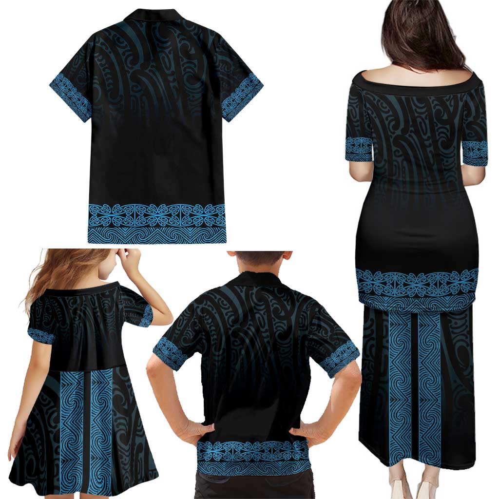 New Zealand Maori Kowhaiwhai Family Matching Puletasi and Hawaiian Shirt Kikorangi Maui and Mangopare LT9 - Polynesian Pride