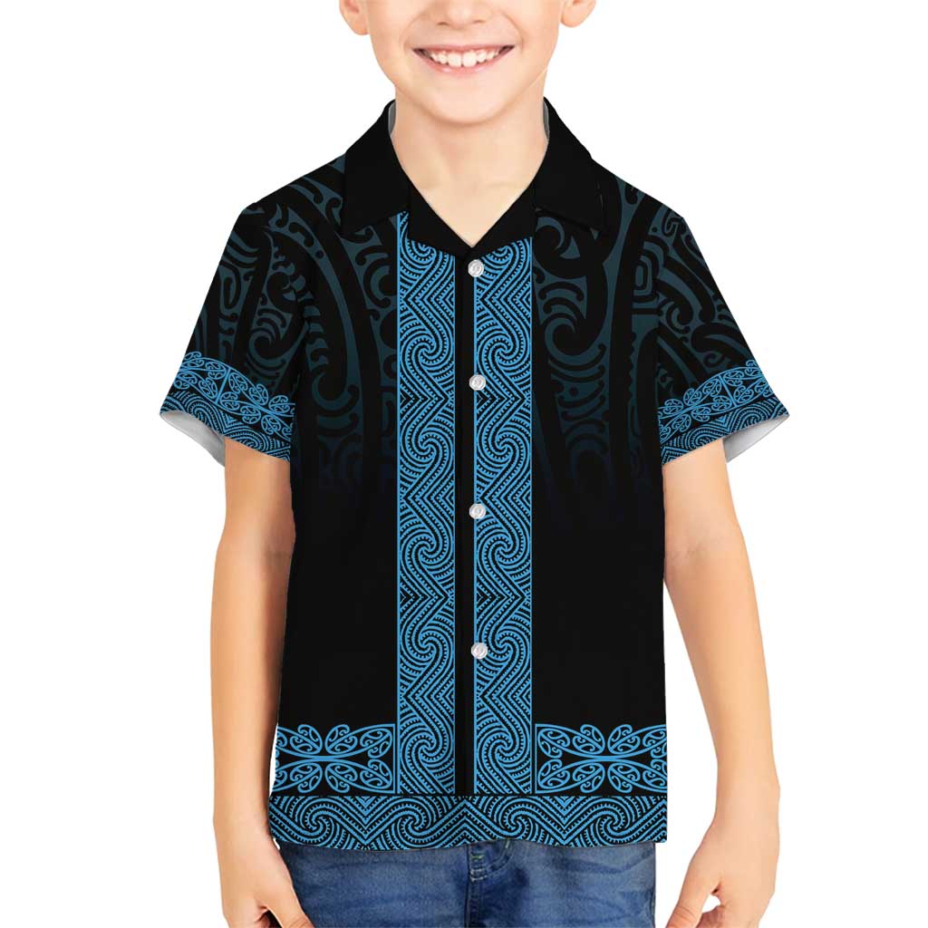 New Zealand Maori Kowhaiwhai Family Matching Puletasi and Hawaiian Shirt Kikorangi Maui and Mangopare LT9 Son's Shirt Blue - Polynesian Pride