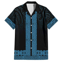 New Zealand Maori Kowhaiwhai Family Matching Short Sleeve Bodycon Dress and Hawaiian Shirt Kikorangi Maui and Mangopare LT9 Dad's Shirt - Short Sleeve Blue - Polynesian Pride