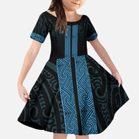 New Zealand Maori Kowhaiwhai Family Matching Summer Maxi Dress and Hawaiian Shirt Kikorangi Maui and Mangopare LT9 Daughter's Dress Blue - Polynesian Pride