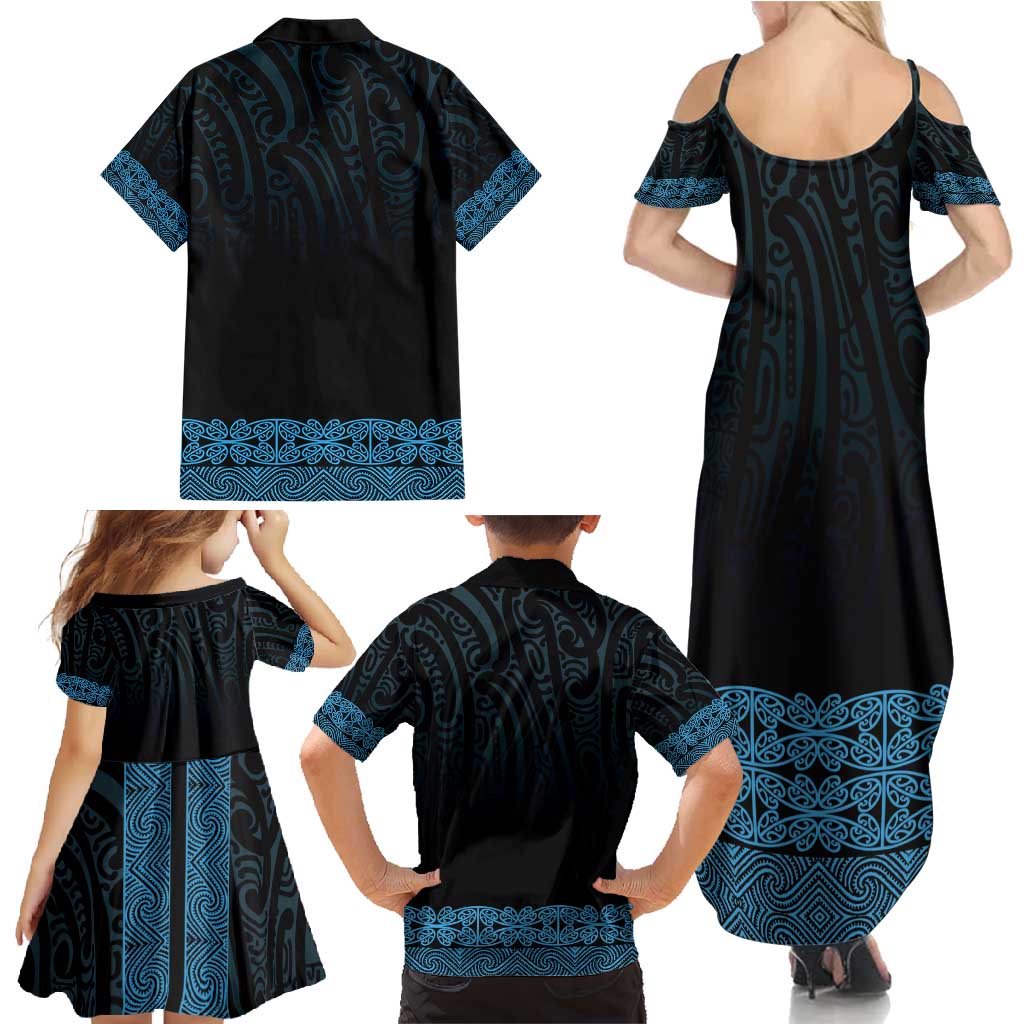 New Zealand Maori Kowhaiwhai Family Matching Summer Maxi Dress and Hawaiian Shirt Kikorangi Maui and Mangopare LT9 - Polynesian Pride