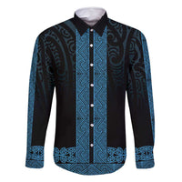New Zealand Maori Kowhaiwhai Family Matching Summer Maxi Dress and Hawaiian Shirt Kikorangi Maui and Mangopare LT9 Dad's Shirt - Long Sleeve Blue - Polynesian Pride