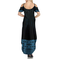 New Zealand Maori Kowhaiwhai Family Matching Summer Maxi Dress and Hawaiian Shirt Kikorangi Maui and Mangopare LT9 - Polynesian Pride