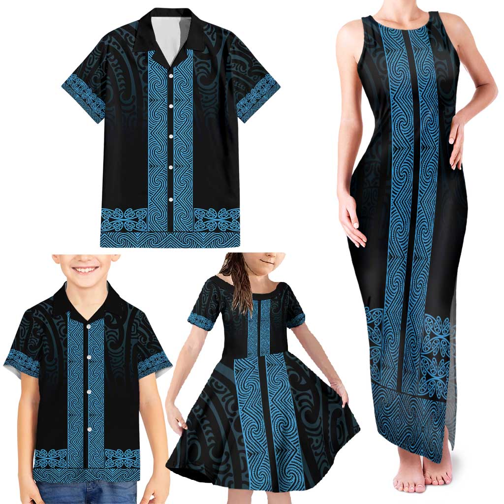 New Zealand Maori Kowhaiwhai Family Matching Tank Maxi Dress and Hawaiian Shirt Kikorangi Maui and Mangopare LT9 - Polynesian Pride