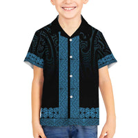 New Zealand Maori Kowhaiwhai Family Matching Tank Maxi Dress and Hawaiian Shirt Kikorangi Maui and Mangopare LT9 Son's Shirt Blue - Polynesian Pride