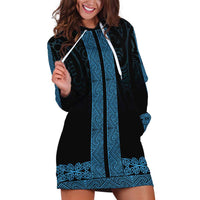 New Zealand Maori Kowhaiwhai Hoodie Dress Kikorangi Maui and Mangopare LT9 Blue - Polynesian Pride