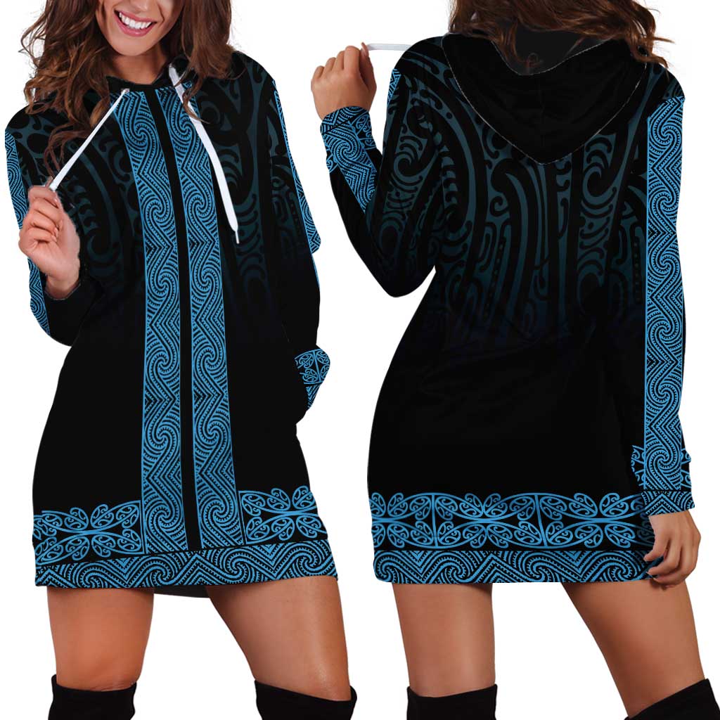 New Zealand Maori Kowhaiwhai Hoodie Dress Kikorangi Maui and Mangopare LT9 - Polynesian Pride