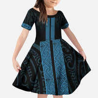 New Zealand Maori Kowhaiwhai Kid Short Sleeve Dress Kikorangi Maui and Mangopare LT9 KID Blue - Polynesian Pride