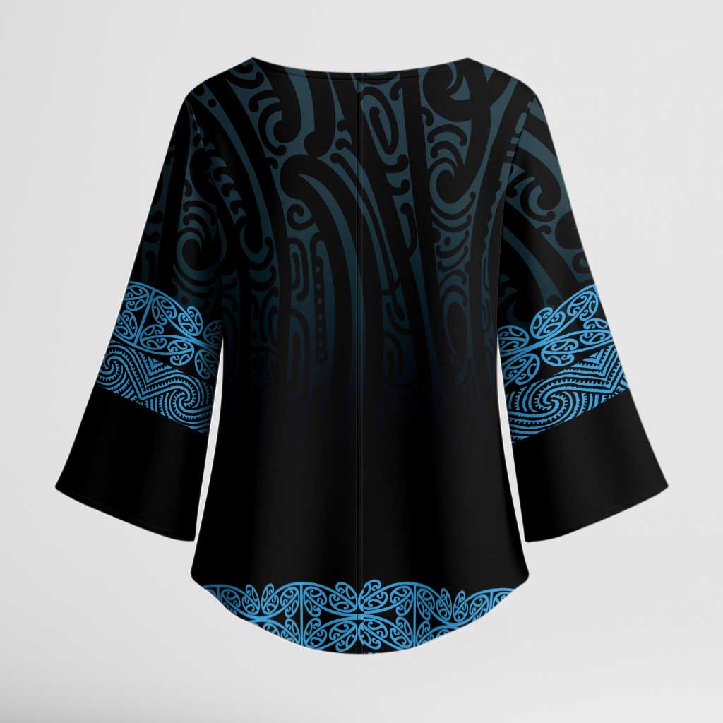New Zealand Maori Kowhaiwhai Kimono Sleeve Blouse Kikorangi Maui and Mangopare LT9 - Polynesian Pride