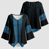New Zealand Maori Kowhaiwhai Kimono Sleeve Blouse Kikorangi Maui and Mangopare LT9 - Polynesian Pride