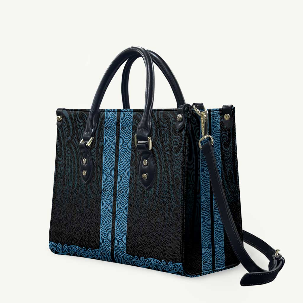 New Zealand Maori Kowhaiwhai Leather Bag Kikorangi Maui and Mangopare LT9 Blue - Polynesian Pride