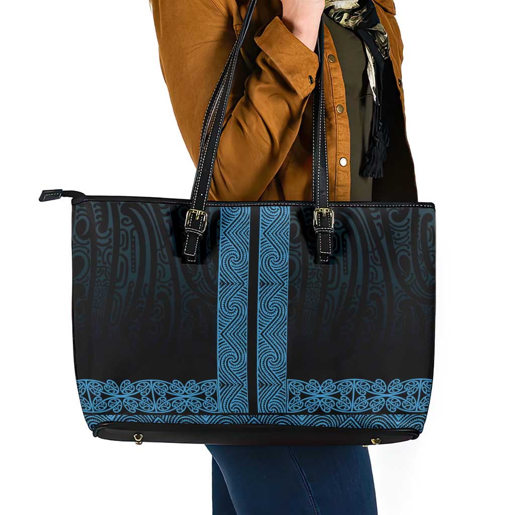 New Zealand Maori Kowhaiwhai Leather Tote Bag Kikorangi Maui and Mangopare LT9 - Polynesian Pride
