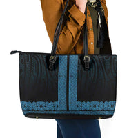 New Zealand Maori Kowhaiwhai Leather Tote Bag Kikorangi Maui and Mangopare LT9 - Polynesian Pride