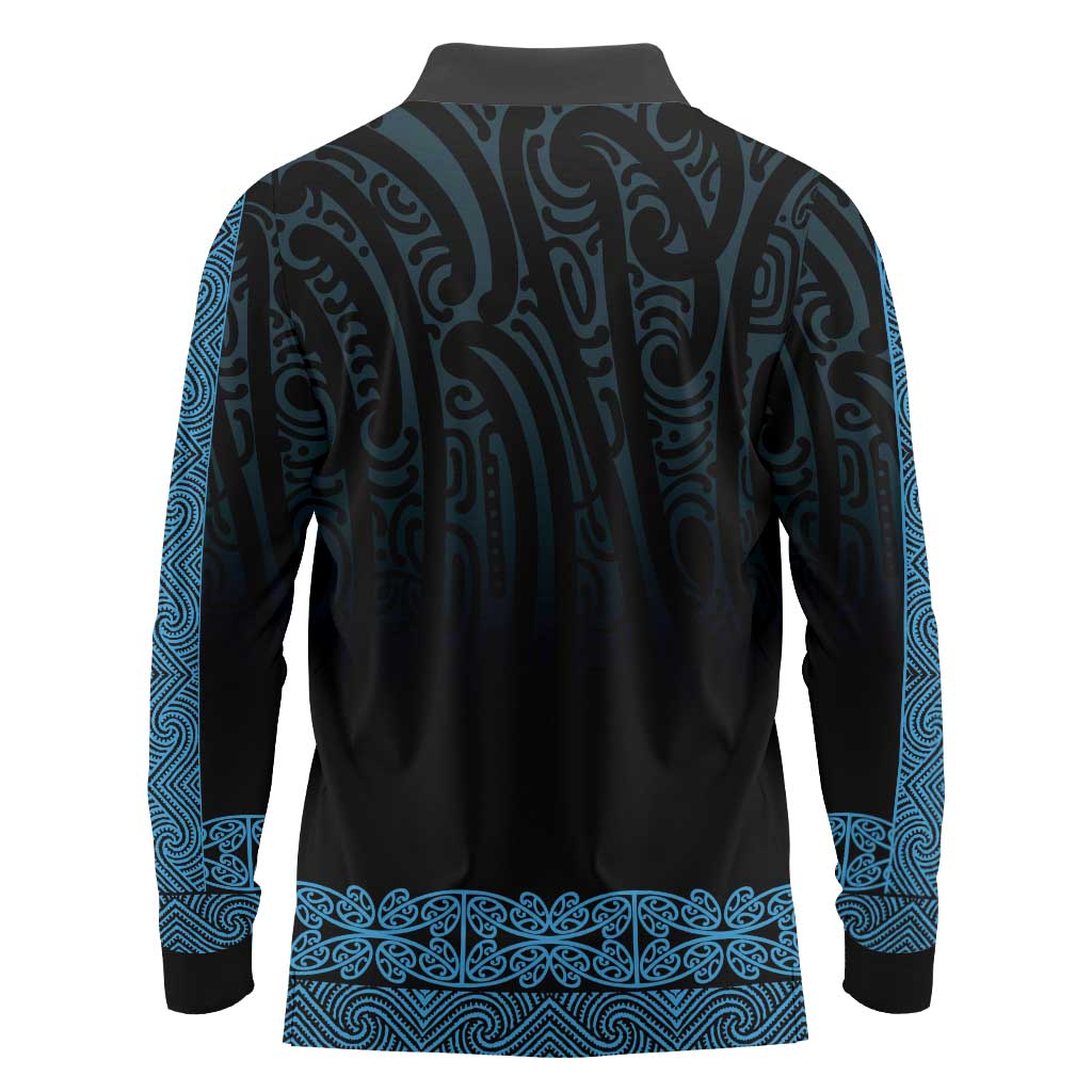 New Zealand Maori Kowhaiwhai Long Sleeve Polo Shirt Kikorangi Maui and Mangopare LT9 - Polynesian Pride