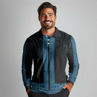 New Zealand Maori Kowhaiwhai Long Sleeve Polo Shirt Kikorangi Maui and Mangopare LT9 - Polynesian Pride