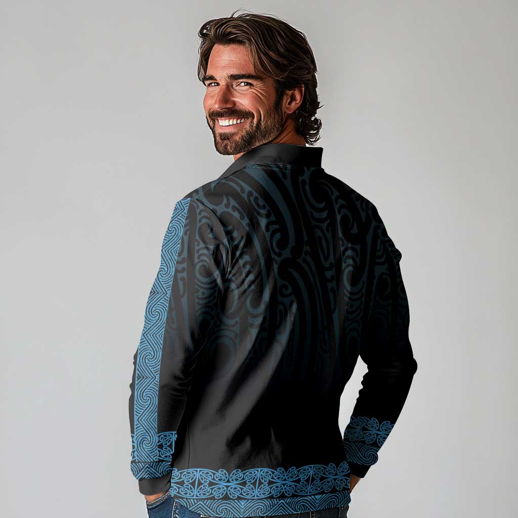 New Zealand Maori Kowhaiwhai Long Sleeve Polo Shirt Kikorangi Maui and Mangopare LT9 - Polynesian Pride